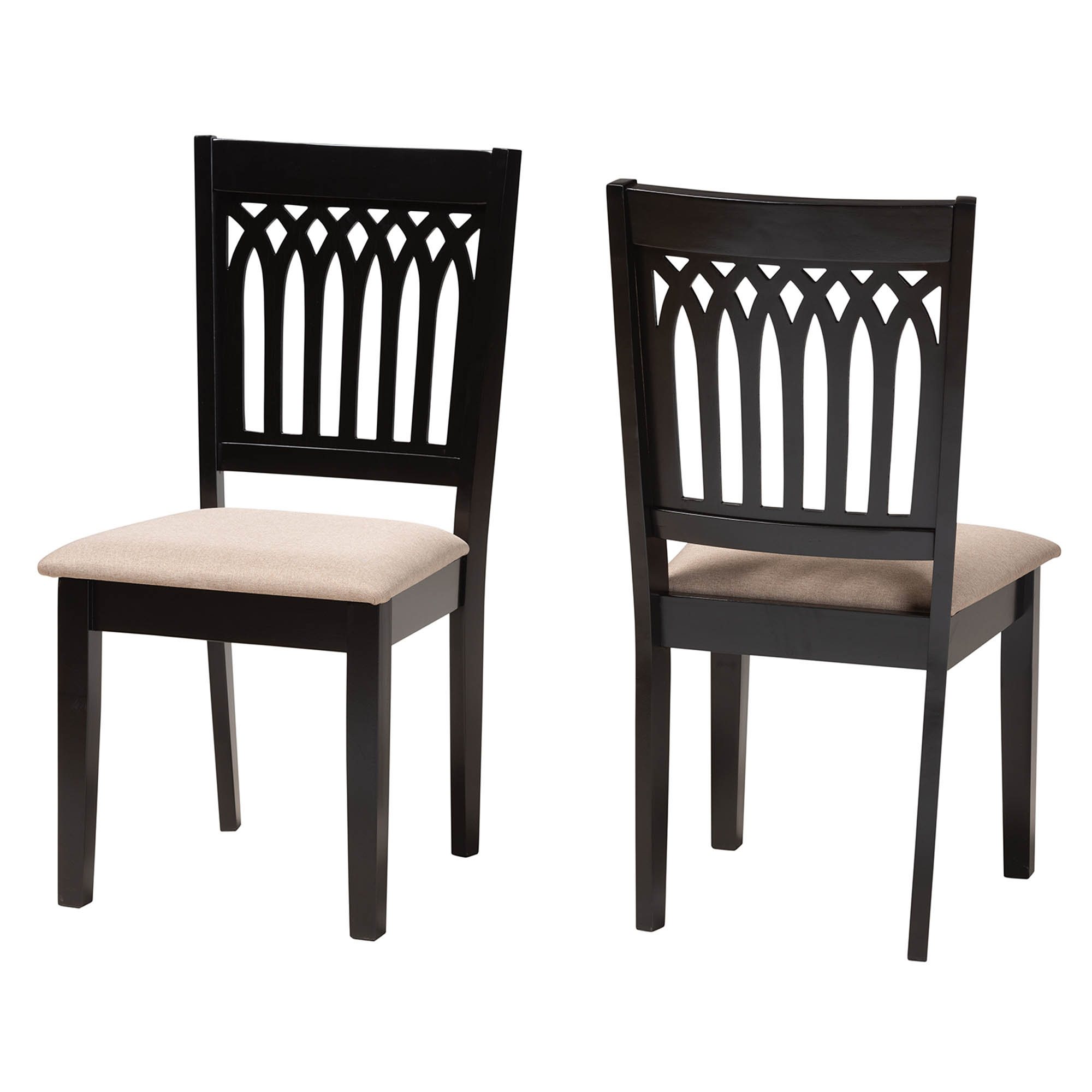 Baxton Studio Genesis Modern Beige Fabric and Dark Brown Finished Wood 2-Piece Dining Chair Set